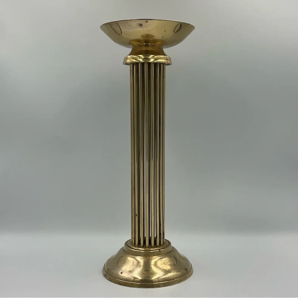 Vintage 1980s Brass Hollywood Regency Pillar Candle Holder